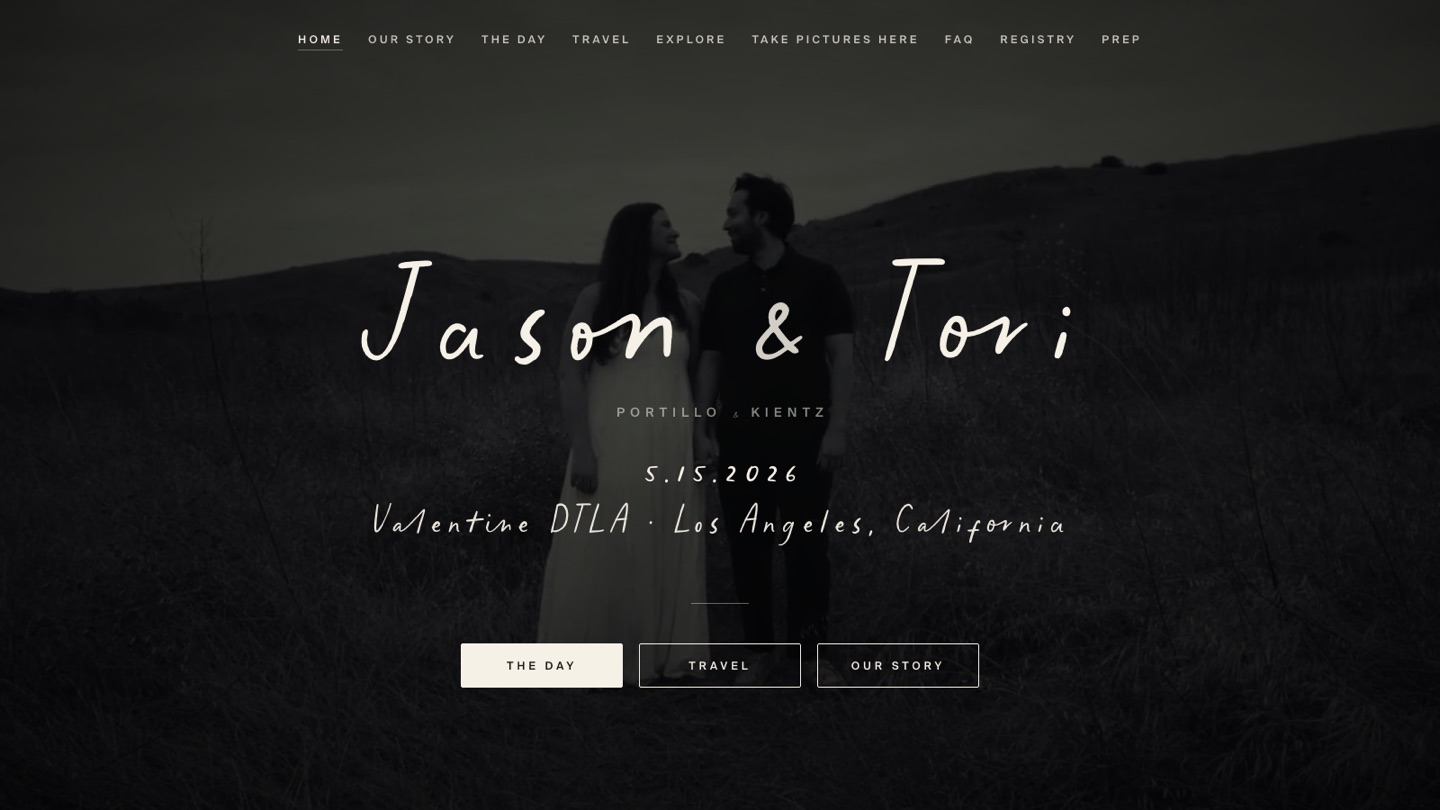 Becoming the Portillos — the couple's custom wedding website homepage