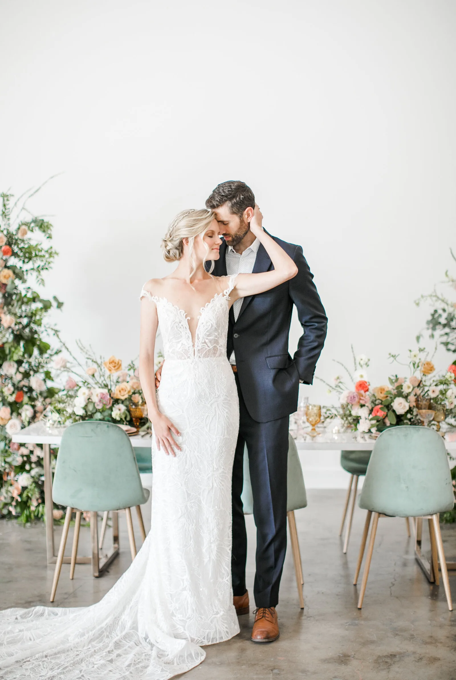 Bride and groom at golden hour